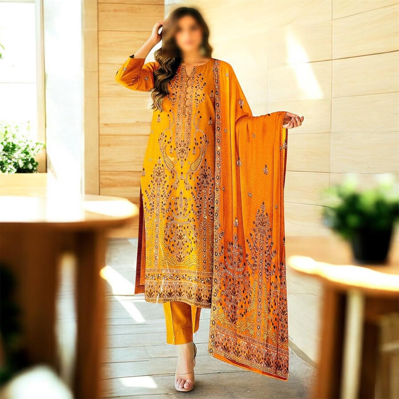 Embroidered Dhanak 3-piece suit | MK-04